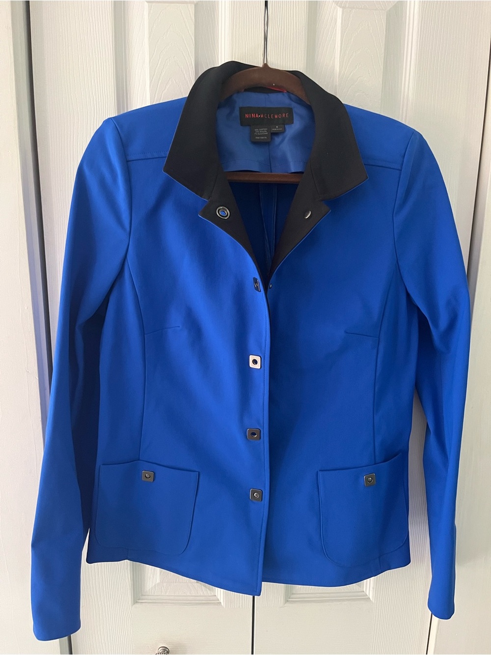 Nina McLemore Cobalt Blue Blazer with Black Collar Sz 8